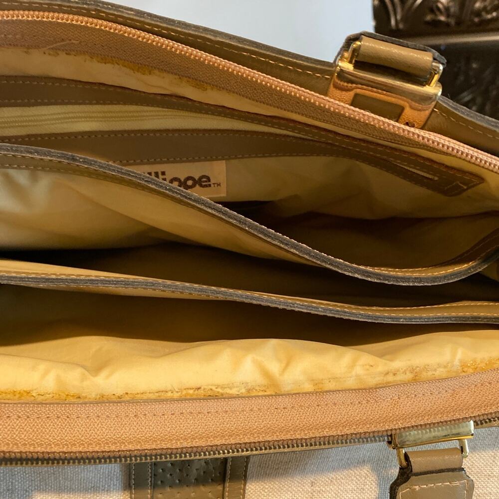 Philippe Vintage Handbag. Two Handles. Canvas and Taupe Leather. Many Compartmen - Picture 11 of 12